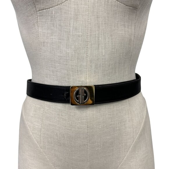 Vtg 90s Gucci Reversible Black Brown Twist Logo Belt Metal Buckle Mens Thin - Picture 1 of 10
